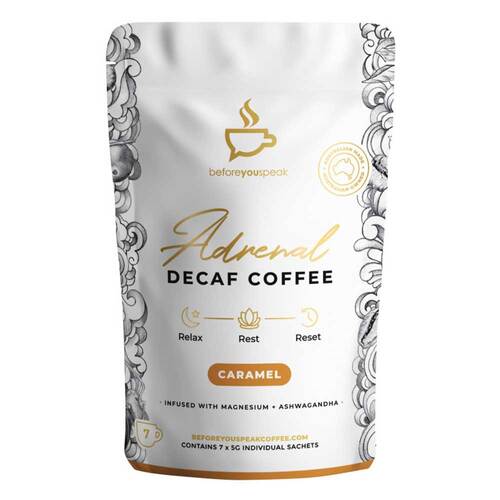 Before You Speak Adrenal Decaf Coffee Caramel - 5g x 7 Pack | L'Organic Australia