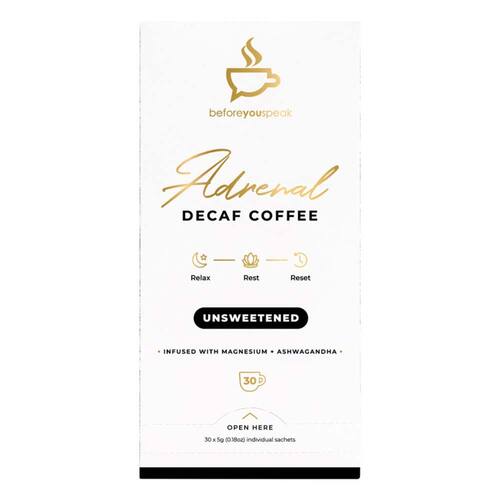 Before You Speak Adrenal Decaf Coffee Unsweetened - 5g x 30 Pack | L'Organic Australia