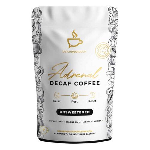 Before You Speak Adrenal Decaf Coffee Unsweetened - 5g x 7 Pack | L'Organic Australia