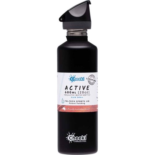 Cheeki Insulated Active Bottle - Black - 600ml | L'Organic Australia