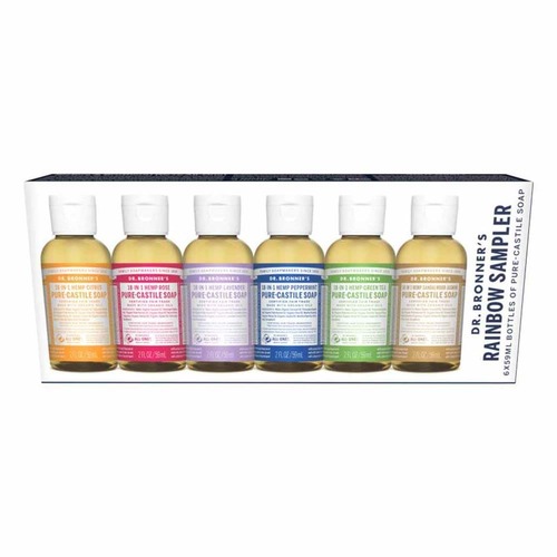 Dr Bronner's Pure Castile Liquid Soap - Rainbow Sampler - 59ml x 6 pack | L'Organic Australia