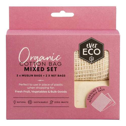 Ever Eco Reusable Produce Bags Organic Cotton Mixed Set - 4 Pack | L'Organic Australia