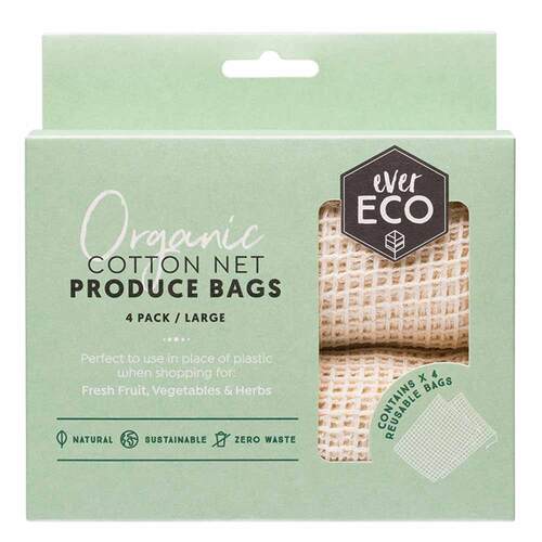 Ever Eco Reusable Produce Bags Organic Cotton Net -  4 Pack | L'Organic Australia