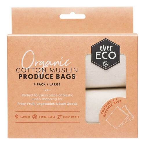 Ever Eco Reusable Produce Bags Organic Cotton Muslin - 4 Pack | L'Organic Australia