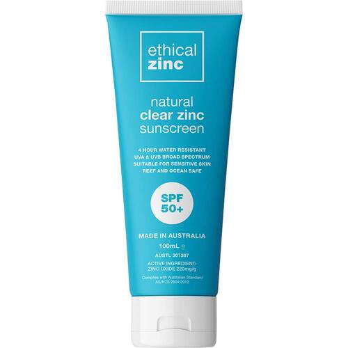 Ethical Zinc Natural Clear Zinc Sunscreen SPF50+ - 100ml | L'Organic Australia