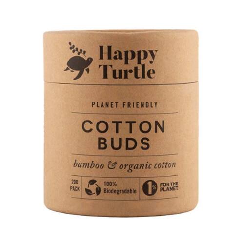 Happy Turtle Organic Cotton & Bamboo Cotton Buds - Round Tub - 200 pack | L'Organic Australia