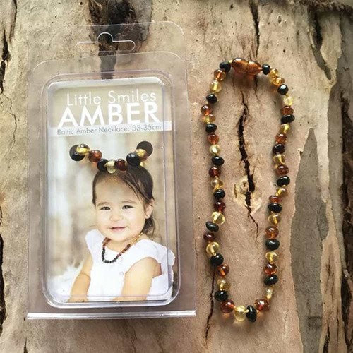 Little Smiles Amber Baby Amber Necklace Teething (33 - 35cm) - Dark Multi | L'Organic Australia