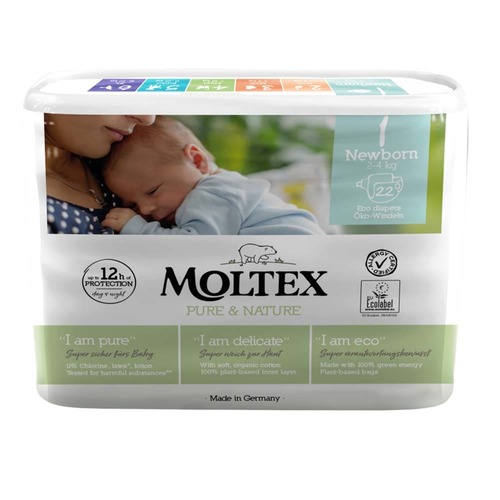 Moltex Eco Nappies Size 1 Newborn 2-4kg 22 pack | L'Organic Australia