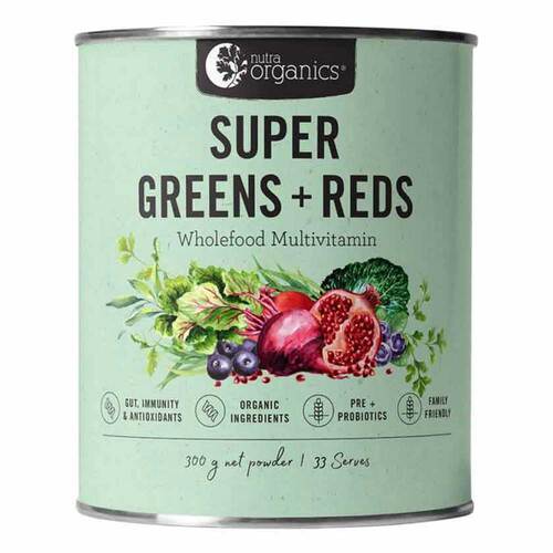 Nutra Organics Super Greens Plus Reds - 300g | L'Organic Australia