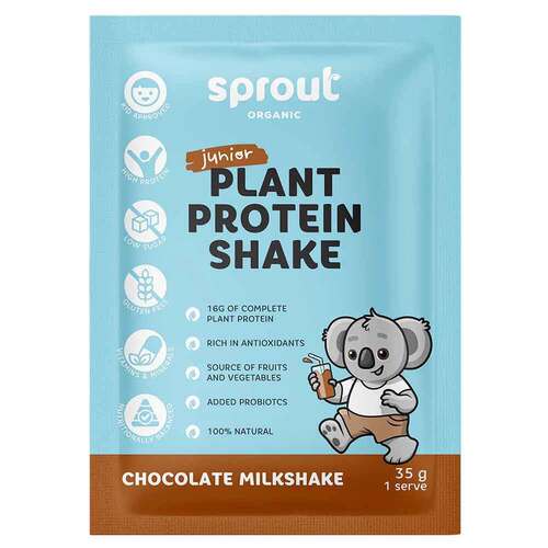 Sprout Organic Junior Plant Protein Chocolate Milkshake Sachets - 35g x 12 Pack | L'Organic Australia