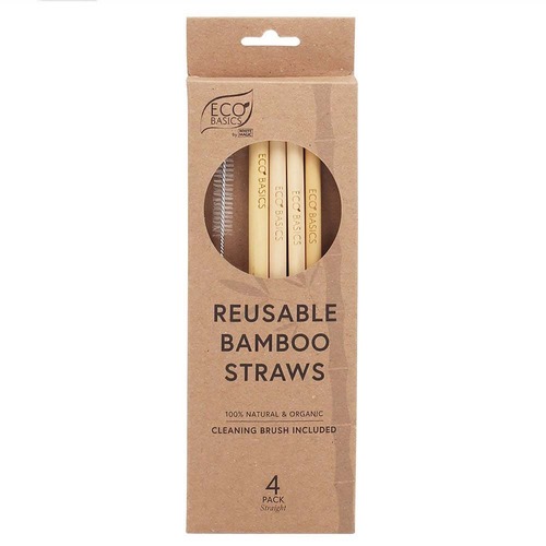 White Magic Eco Basics Bamboo Straws & Brush - 4 pack | L'Organic Australia